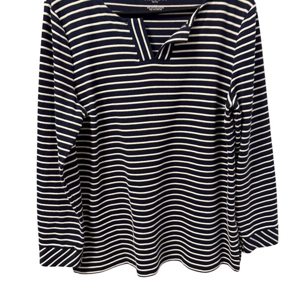 Talbots shirt Sz PL Navy & White Striped Long Sleeve Top Cotton Blend - Picture 5 of 12
